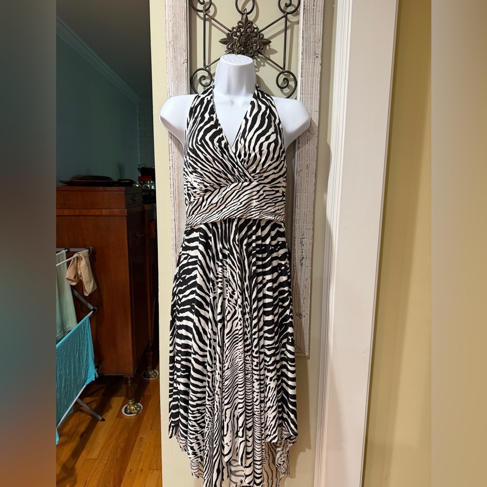 Soma Zebra Pattern Halter Dress - Black and Cream NWT